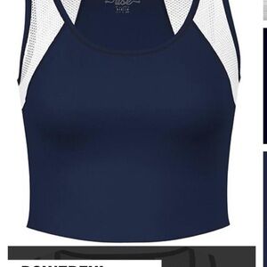 Navy Blue and White Mesh Tank Top Workout Top